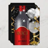 Vintager 70. Geburtstag Roter Wein Schwarzes Gold Einladung (Vorne/Hinten)