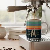 Vintager 70er farbig Stripes-Skript-Monogramm Kaffeetasse
