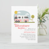 Vintager 70er RV Motorhome Pink Kinderdusche Einladung (Stehend Vorderseite)