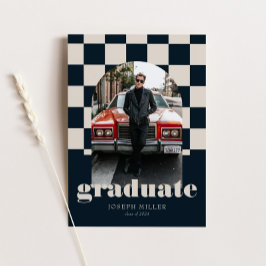 Vintager Abschluss des  Fotos mit blauem Retro-Che Einladung