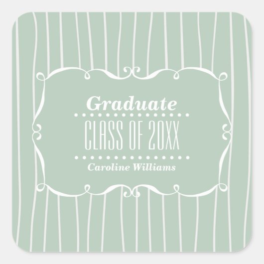 Vintager Abschluss für Streifenmuster Quadratischer Aufkleber (Vorderseite)