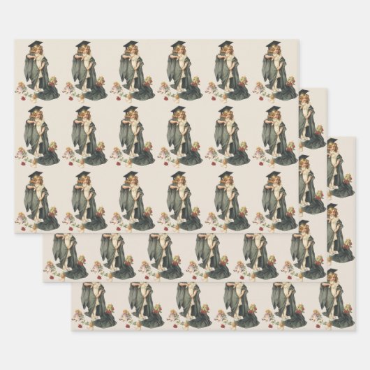 Vintager Abschluss, Mädchen mit einer Kappe und ei Geschenkpapier Set (Set)