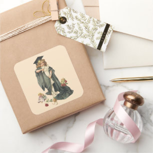 Vintager Abschluss, Mädchen mit einer Kappe und ei Quadratischer Aufkleber