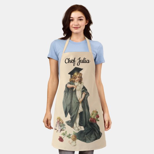 Vintager Abschluss, Mädchen mit einer Kappe und ei Schürze (Getragen)
