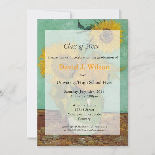 Vintager Abschluss mit feinen Kunstsonnenblumen Einladung (Vorderseite)