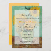 Vintager Abschluss mit feinen Kunstsonnenblumen Einladung (Vorne/Hinten)