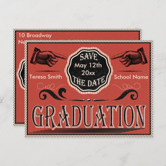 Vintager Abschluss Save the Date Ankündigungspostkarte (Vorne/Hinten)