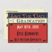Vintager Abschluss Save the Date Postkarte (Vorne/Hinten)