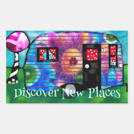 Vintager Abstrakter Camp Trailer Floral Happy Camp Rechteckiger Aufkleber