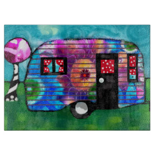 Vintager Abstrakter Camp Trailer Floral Happy Camp Schneidebrett
