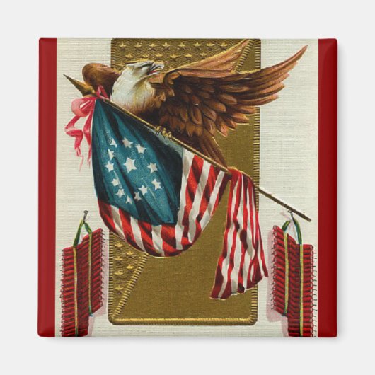 Vintager Adler und Flag Square Magnet (Vorne)