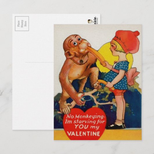 Vintager Affe-Valentinstag Postkarte (Vorne/Hinten)