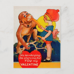 Vintager Affe-Valentinstag Postkarte