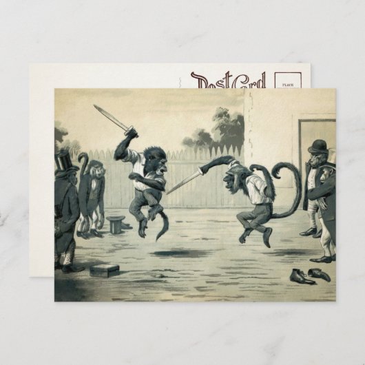 Vintager Affenduell Postkarte (Vorne/Hinten)