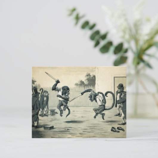 Vintager Affenduell Postkarte (Stehend Vorderseite)