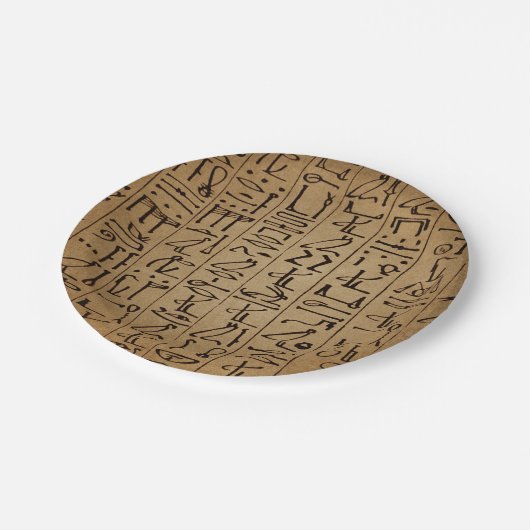 Vintager ägyptischer Hieroglyphen-Papier-Druck Pappteller (Schrägansicht)