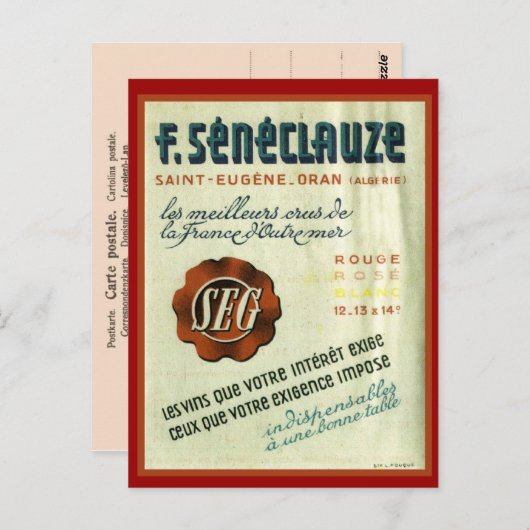 Vintager algerischer Wein, Oran Postkarte (Vorne/Hinten)