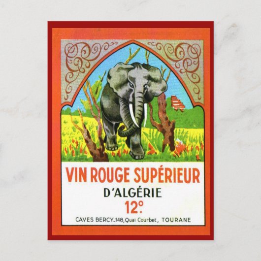 Vintager algerischer Wein, Vin Rouge Superieur Postkarte (Vorderseite)