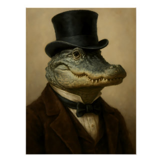 Vintager Alligator in der Top Hat & Bow-Krawatte Poster