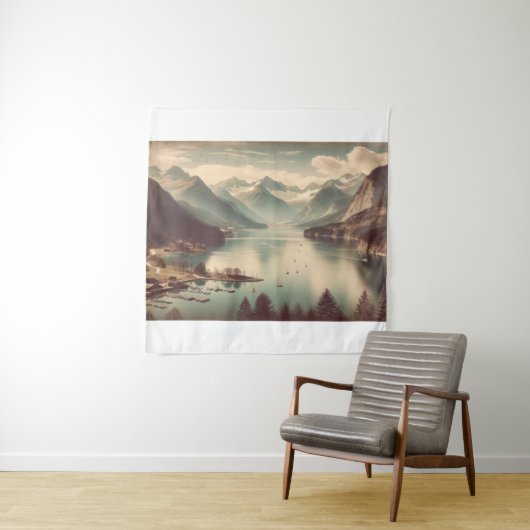 Vintager Alpensee Landschaftsbild Wandteppich (Beispiel)
