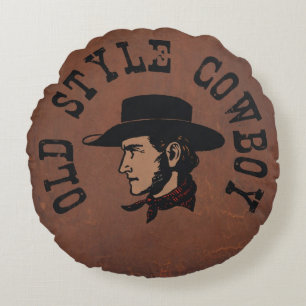 Vintager alte Art Cowboy auf Imitatleder Rundes Kissen