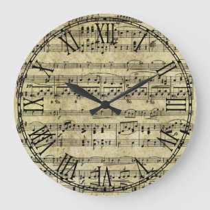 Vintager alter Musiknoten-Papierbeschaffenheit Große Wanduhr