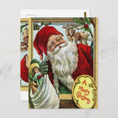 Vintager alter Weihnachtsmann mit Spielzeug und Re Postkarte (Vorne/Hinten)