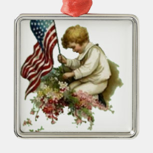 Vintager amerikanische Flaggen-kleiner Junge Ornament Aus Metall