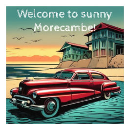 Vintager amerikanischer Autostrand. Bearbeitbarer Fotodruck