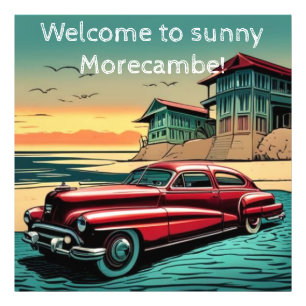 Vintager amerikanischer Autostrand. Bearbeitbarer  Fotodruck