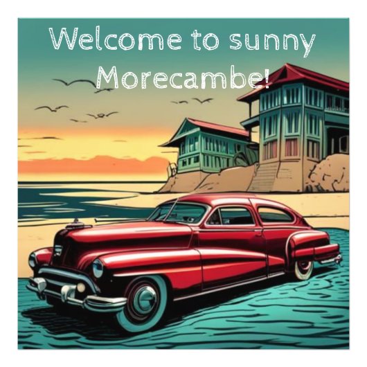 Vintager amerikanischer Autostrand. Bearbeitbarer  Fotodruck (Vorne)