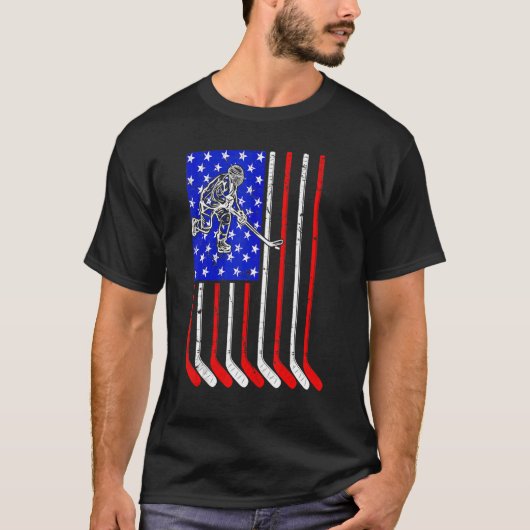 Vintager amerikanischer Eishockey unter der Flagge T-Shirt (Vorderseite)