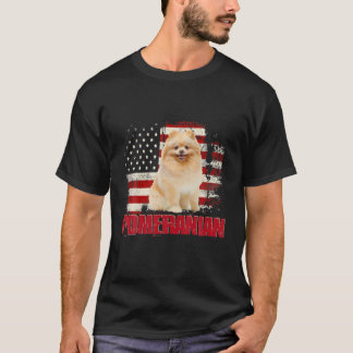 Vintager amerikanischer Flag Spitz Hund Lover T-Shirt