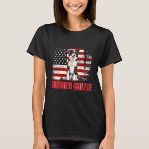 Vintager amerikanischer Flaggengrenzenloser Collie T-Shirt