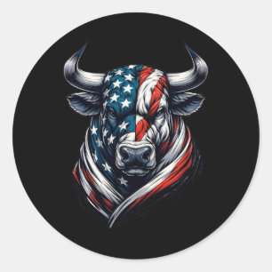 Vintager amerikanischer Patriot Bull Kuh 4. Juli A Runder Aufkleber