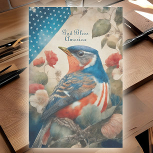 Vintager amerikanischer Robin Patriotic Floral Dec Seidenpapier