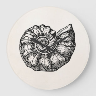 Vintager Ammonitseashell-versteinerte Große Wanduhr