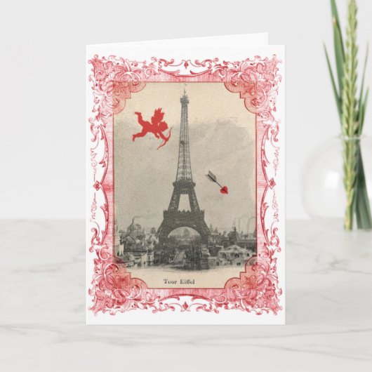 Vintager AmorValentine Paris Feiertagskarte (Vorderseite)