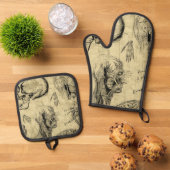 Vintager Anatomie Ofenhandschuh & Topflappen-Set (Oben Unten)