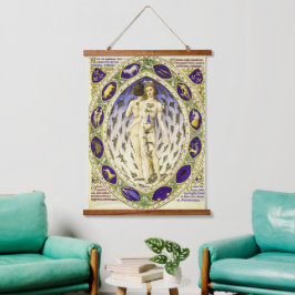 Vintager anatomischer Zodiakmann Wandteppich Mit Holzrahmen