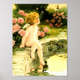 Vintager Angel Cherub im Peony Garden um 1920 Poster