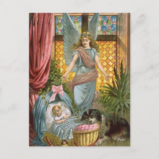 Vintager Angel mit Baby-Postkarte Postkarte (Vorderseite)