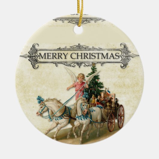 Vintager Angel Ride Pferde Weihnachtsbaum Keramik Ornament (Vorne)
