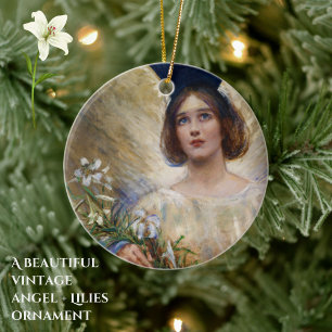 Vintager Angel und weiße Lilien Kunst Keramik Ornament