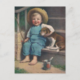 Vintager Angeljunge mit Hundeschokarte Postkarte