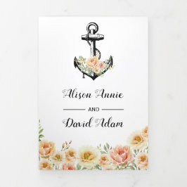 Vintager Anker Aquarell Blume Seeschifffahrt Dreifach Gefaltete Einladung