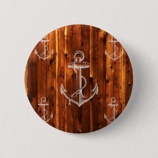 Vintager Anker auf dunklen Holzkarten Button (Vorderseite)