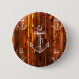 Vintager Anker auf dunklen Holzkarten Button