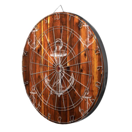 Vintager Anker auf dunklen Holzkarten Dartscheibe (Vorderseite rechts)