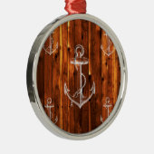 Vintager Anker auf dunklen Holzkarten Silbernes Ornament (Rechts)
